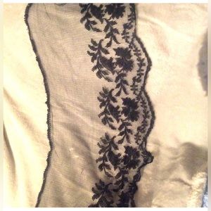NET lace vintage scarf mesh sheer w/beaded edge black